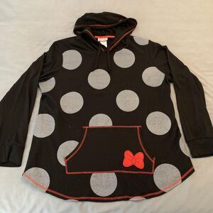 Disney Parks Hoodie Womens 2XL Black Polka Dot Minnie Mouse Pullover Red Bow